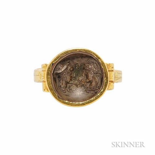 18kt Gold and Antique Bronze Coin Ring