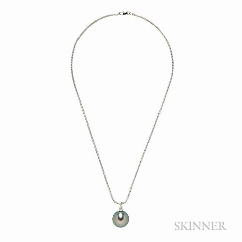 18kt White Gold, Tahitian Pearl, and Diamond Pendant