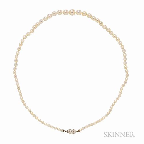 Art Deco Natural Pearl and Diamond Necklace