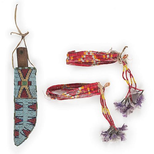 Sioux Beaded Hide Knife Sheath PLUS Sioux Quilled Arm Bands
