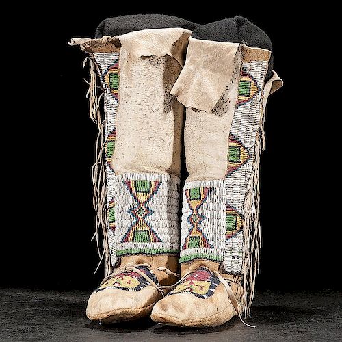 Northern Plains Beaded Hightop Moccasins, From a Western American Museum