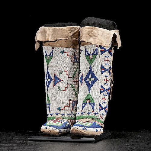 Arapaho Beaded Hide Moccasins with Matching Leggings