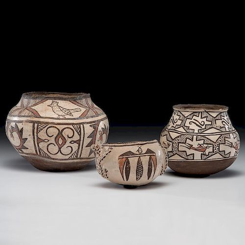Zuni Polychrome Bird and Frog Pottery Jars