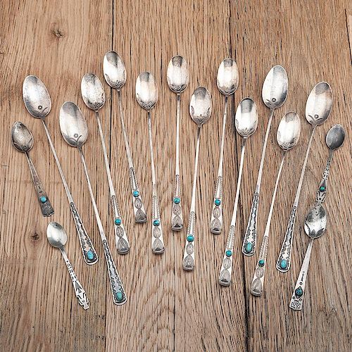 Navajo Silver and Turquoise Trade Spoons AND Ice Tea Spoons