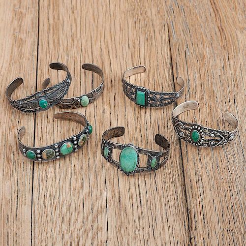 Navajo Curio Silver and Turquoise Trade Bracelets