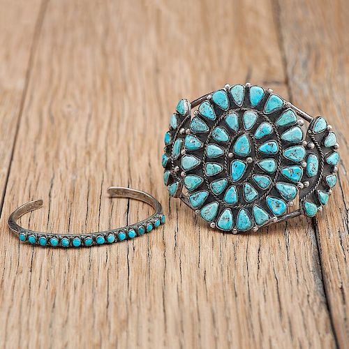 Zuni Silver and Turquoise Cluster Cuff Bracelet PLUS