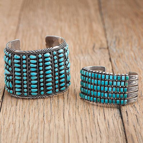 Zuni Turquoise Cluster and Silver Bracelets