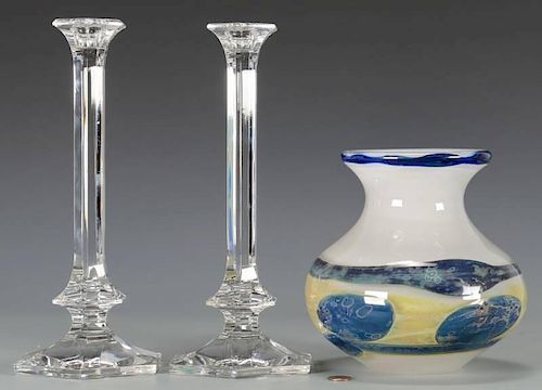 Val St. Lambert Swirl Glass Bowl & 2 Candlesticks