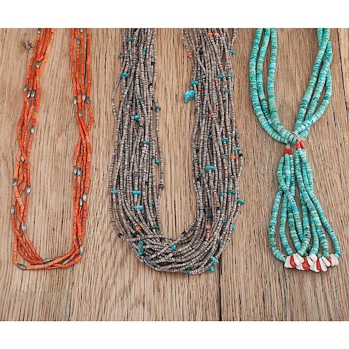 Joe and Terry Reano (Kewa, 20th century) Heishi, Turquoise, and Coral Necklace PLUS