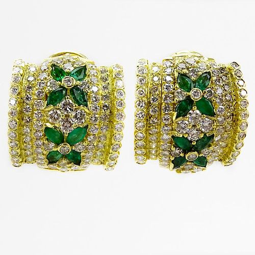 Vintage Tiffany & Co Approx. 3.50 Carat Pave Set Round Brilliant Cut Diamond, 1.50 Carat Marquise Cut Emerald and 18 Karat ye