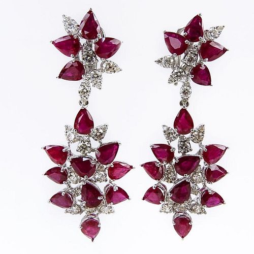 Van Cleef & Arpels style Approx. 22.0 Carat Pear Shape Burma Ruby, 4.0 Carat Pear Shape Diamond and 18 Karat White Gold Chand