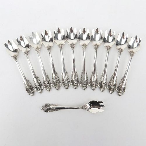 Set of Twelve (12) Wallace "Grand Baroque" Sterling Silver Ice Cream Forks.