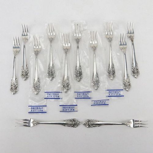 Set of Twelve (12) Wallace "Grand Baroque" Sterling Silver Cocktail/Seafood Forks.