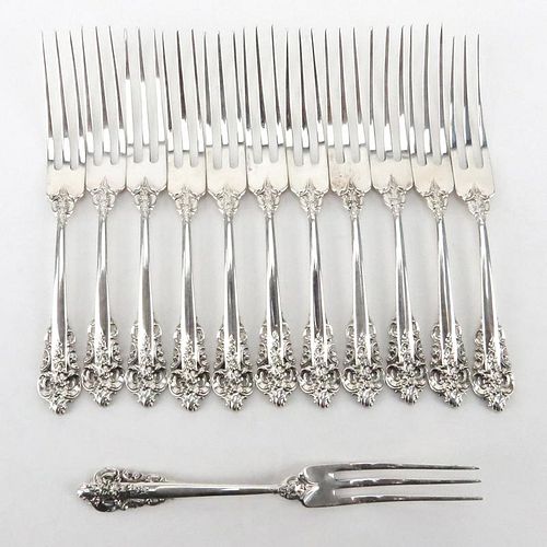Set of Twelve (12) Wallace "Grand Baroque" Sterling Silver Strawberry Forks.