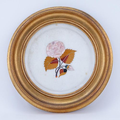 Vintage Pietra Dura Plate. Features a floral design.