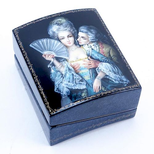Russian Erotic Lacquered Paper Mache Box.