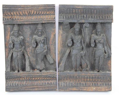 Pair Antique Carved Indian Plaques
