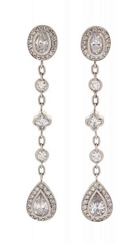 A Pair of Platinum and Diamond Drop Earrings, Michael Beaudry, 7.10 dwts.