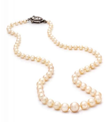 A Single Strand Graduated Cultured Pearl Necklace, 9.90 dwts.