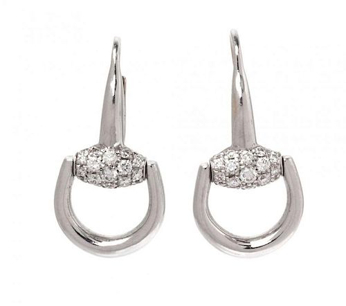 A Pair of 18 Karat White Gold and Diamond "Horsebit" Earrings, Gucci, 7.10 dwts.