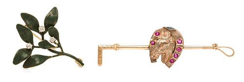 A Collection of Vintage 14 Karat Gold and Gemstone Brooches, 6.10 dwts.