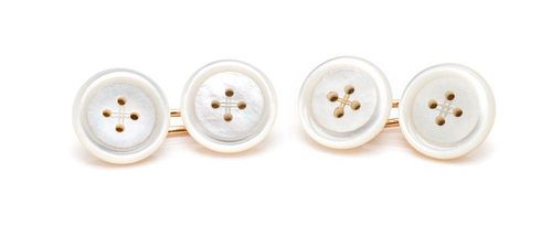 A Pair of 14 Karat Rose Gold and Mother-of-Pearl Cuff Links, Carter, Gough & Co., 3.00 dwts.