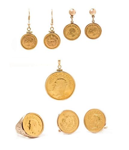 A Collection of Iran Pahlavi Gold Coin Jewelry, 49.30 dwts.