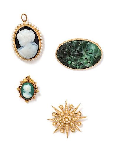 A Collection of Yellow Gold and Multigem Brooches, 23.40 dwts.