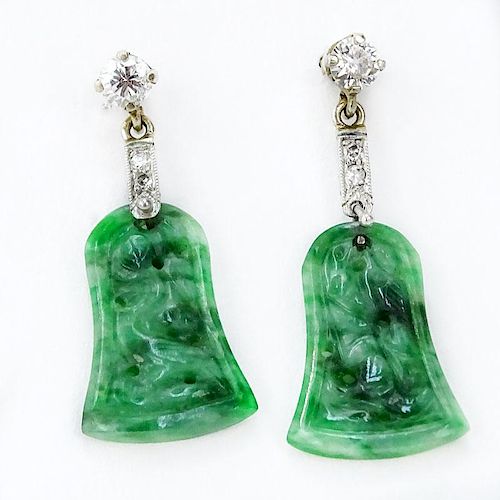 Antique Carved Jade and Diamond earrings.