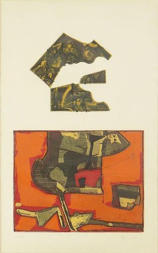 Mid Century Colored Lithograph "abstract"  Pencil Signed Bernstein Lower Right, Numbered no 17(a).