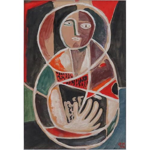 20th Century Russian School Gouache On Paper "Abstract Figural Composition" Bears Initials (Cyrillic) and dated '930.
