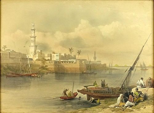 David Roberts, Scottish (1796-1864) color lithograph View on the Nile, Ferry to Gizeh.