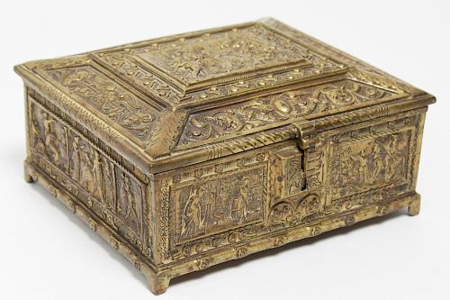 Belgian Brass Cigarette Box, Renaissance-Style