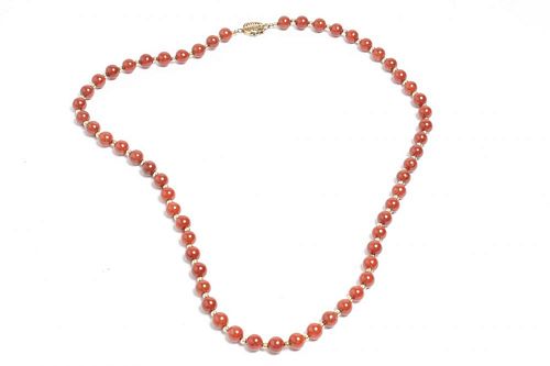 Chinese Red Jade Beaded Necklace