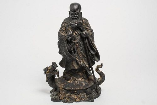 Chinese Shou, God of Longevity, Cast Bronze Figure