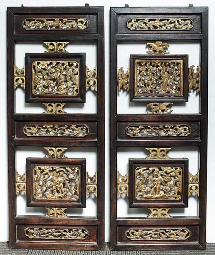 Chinese Carved Wood Cabinet Doors, Antique Pair