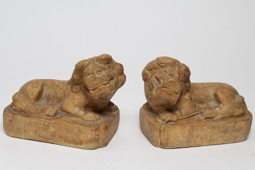 Chinese Carved Marble Foo Dog Sculptures