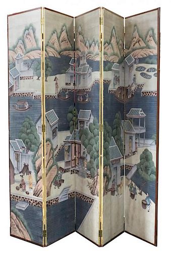 Chinese Paper on Panel Folding Screen, 5-Panel