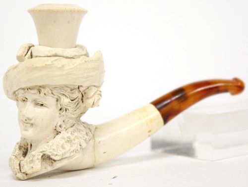 Antique Meerschaum Pipe, Figural, with Case
