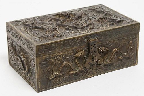Japanese Antique Box, Metal with Repousse Dragons