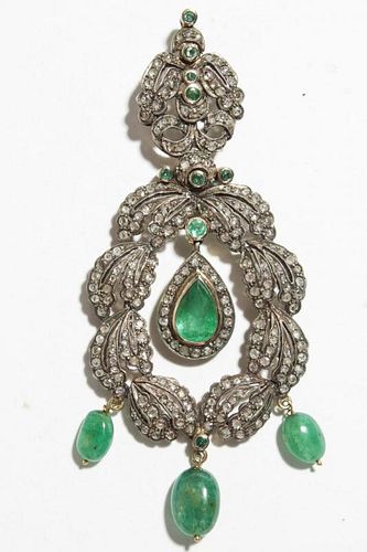 Indian or Turkish Gold, Emerald, & Diamond Pendant