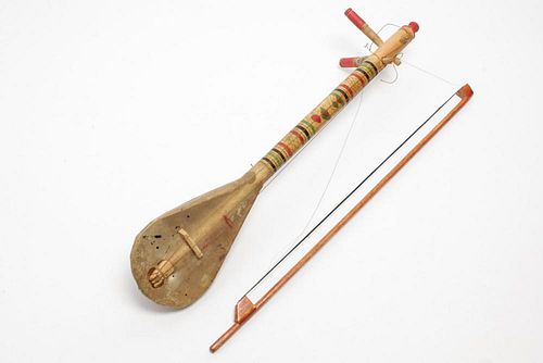 Ethnographic Lute Instrument & Bow, Painted