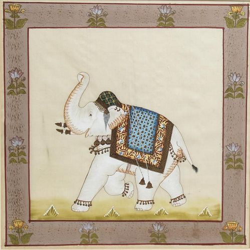 Indian Elephant Painting on Silk