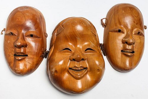 Japanese Noh Theater Masks, in Carved Wood