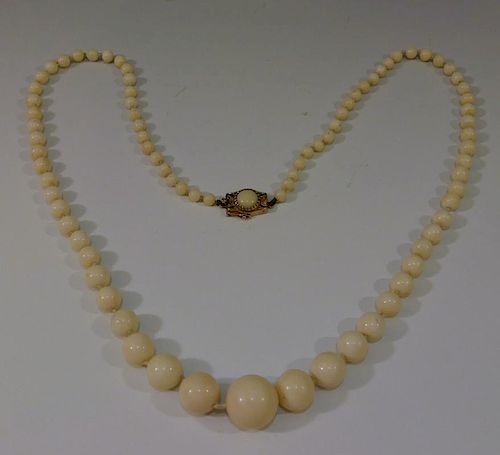 14K GOLD & ANGEL SKIN CORAL BEADS NECKLACE