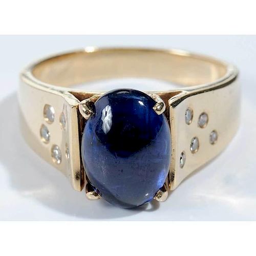 14kt.,Synthetic Sapphire & Diamond Ring