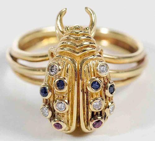 18kt. Diamond, Sapphire & Ruby Bug Ring