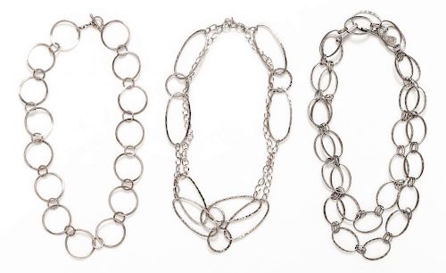 A Collection of Sterling Silver Open Link Necklaces, 48.90 dwts.