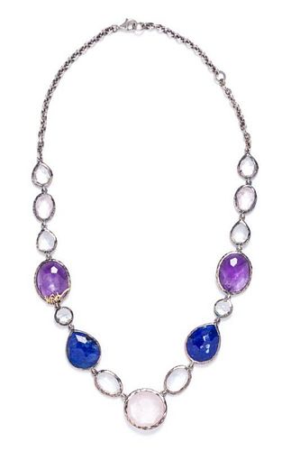 A Sterling Silver, Rose Quart, Lapis Lazuli, Amethyst and Quartz "Rock Candy" Necklace, Ippolita, 25.20 dwts.