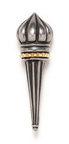 A Sterling Silver and 18 Karat Yellow Gold "Caviar" Torch Brooch, Lagos, 18.60 dwts.